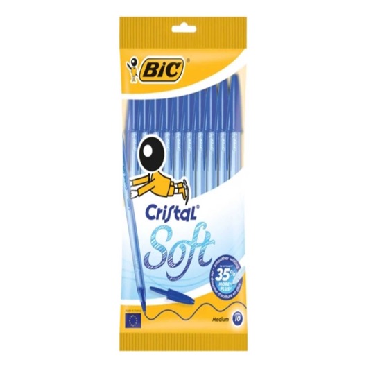 Bolígrafos Cristal Soft Azul - 10 uds