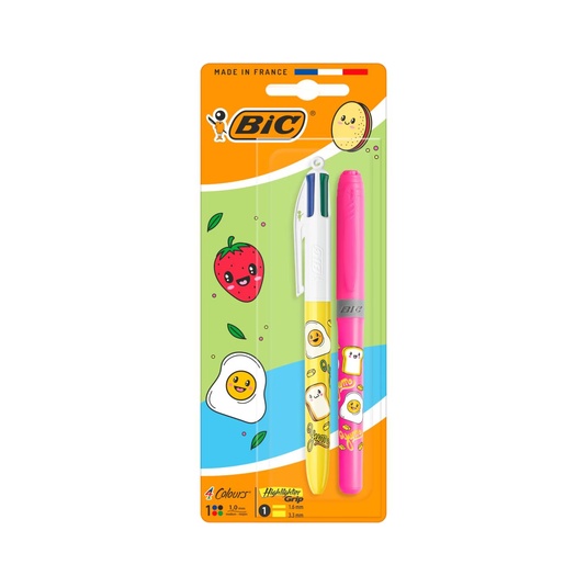Pack Kawaii: Bolígrafo 4 Colours +marcador Fluorescente