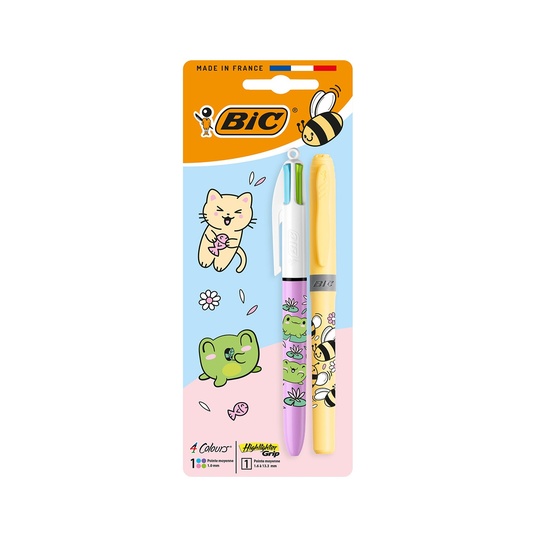 Pack Kawaii: Bolígrafo 4 Colours +marcador Fluorescente