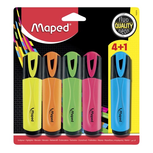 Marcadores flúor Maped - 4 colores +1 regalo