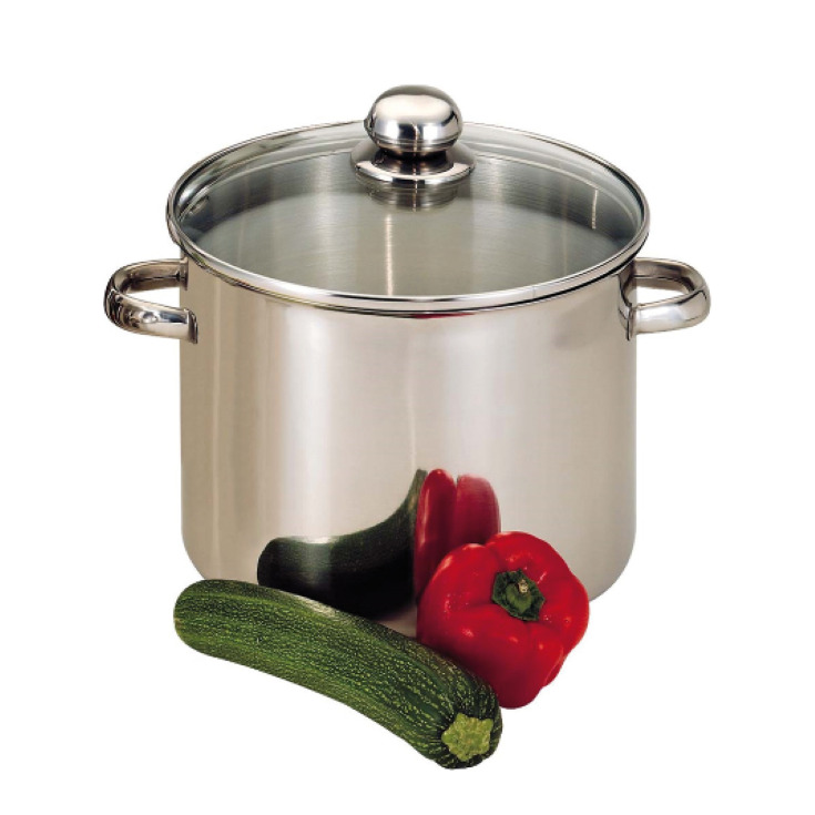 OLLA ALTA INOX C/TAPA VIDRIO 28cm/13,5L.