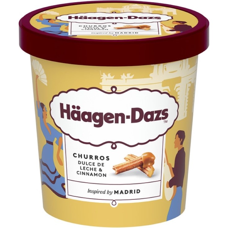 Tarrina de helado de churros y dulce de leche