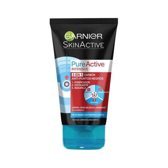 Skin Active Pure Active Intensive 3 en 1 carbón anti-puntos 