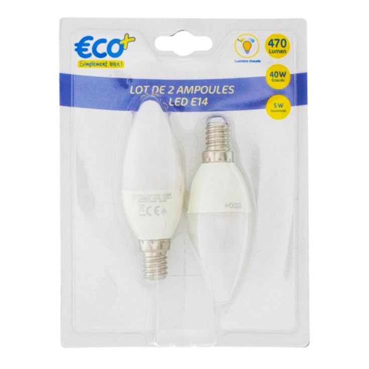 Bombillas LED blanco cálido ECO+ - BL2 LED flam. E14 - 2 uds