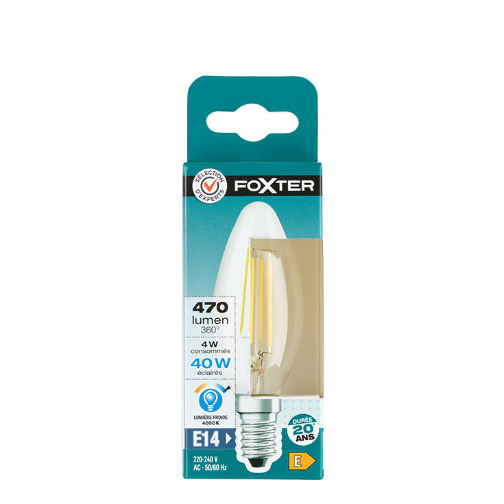 SE Bombilla LED vidrio transp. fila. llama 4W 40 E14 Fría SE Bombilla LED vidrio transp. fila. llama 4W 40 E14 Fría