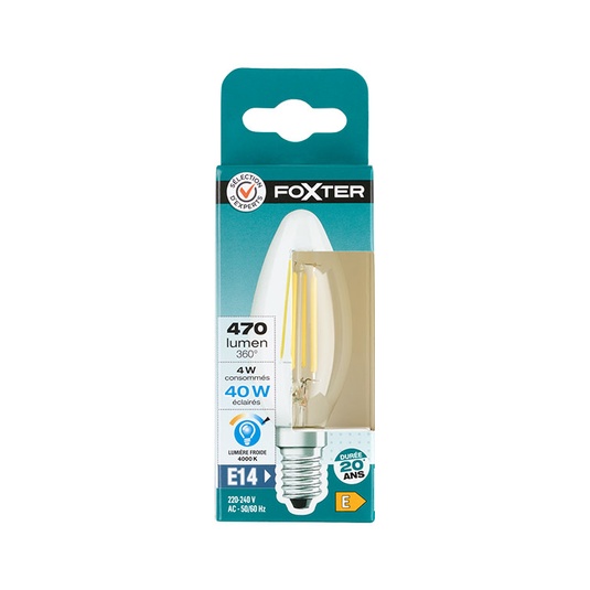SE Bombilla LED vidrio transp. fila. llama 4W 40 E14 Fría