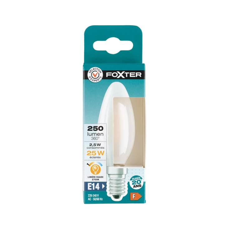 Bombilla LED de llama opaca E14 25W luz fría 
