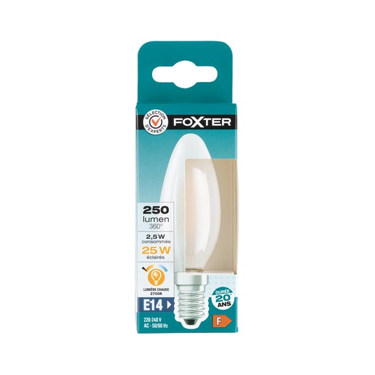 Bombilla LED de llama opaca E14 25W luz fría 