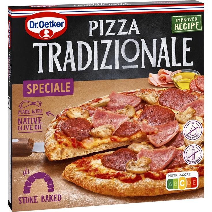 Pizza con salami jamón champiñones queso y tomate