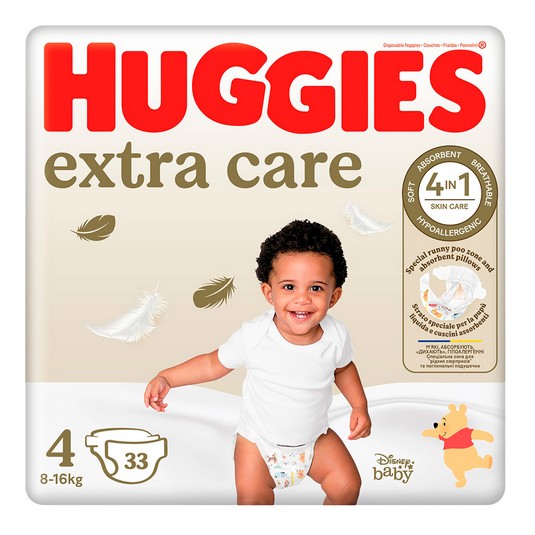 Pañales extra care 8-16 kg Talla 4 - Huggies - 33 uds