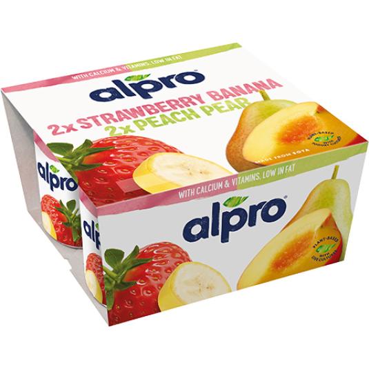 Yogur vegetal mixto fresa-plátano y melocotón-pera 4x125g