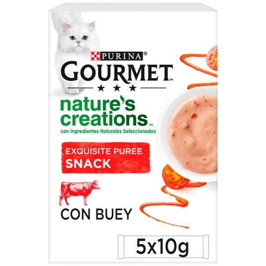 Puré para gatos adultos de buey y tomate Purina - 5x10g