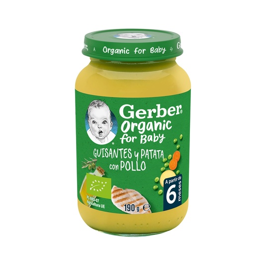 tarrito de guisantes y patata con pollo ecológico