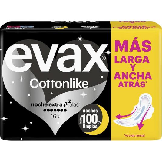 Compresas con alas noche extra Cottonlike - Evax - 16 uds