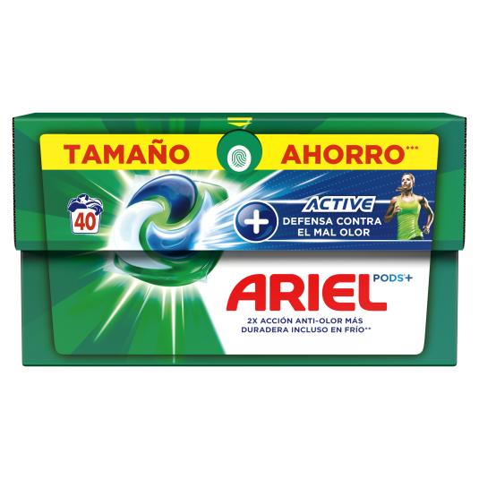 Cápsulas detergente Active + defensa Mal Olor Ariel - 40 lav