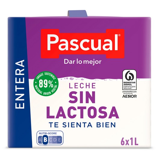 Leche entera sin lactosa 6x1l