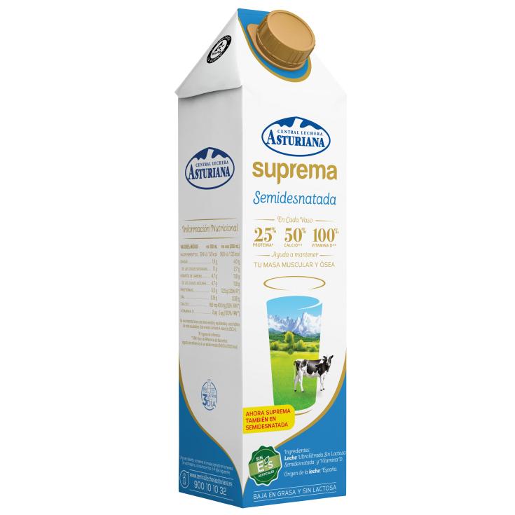 Leche semidesnatada sin lactosa Suprema Asturiana - 1l