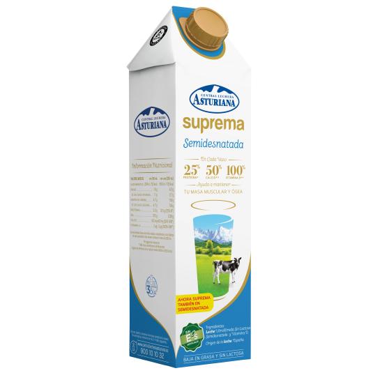 Leche semidesnatada sin lactosa Suprema Asturiana - 1l