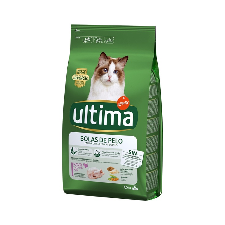 Bolas de Pelo pienso para gatos adultos con pavo bolsa 1,5 k