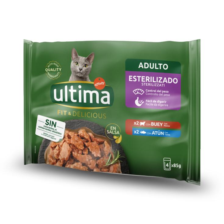 Comida buey y atún para gatos esterilizados - 4x85g