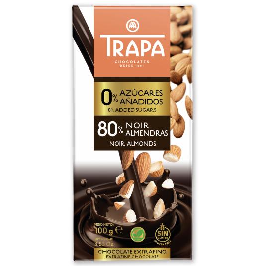 Choco 80% almendra troceada Trapa - 100g