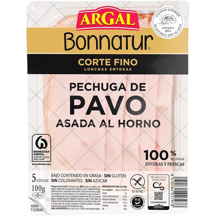 Pechuga de pavo asada al horno corte fino en lonchas enteras