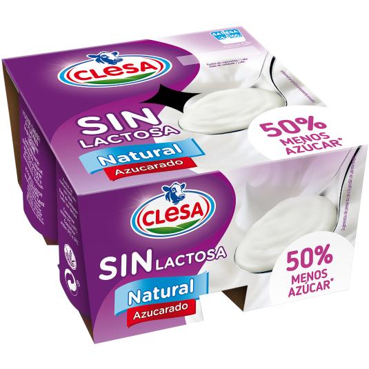 Yogur Natural Azucarado Sin Lactosa - Clesa - 4x125g