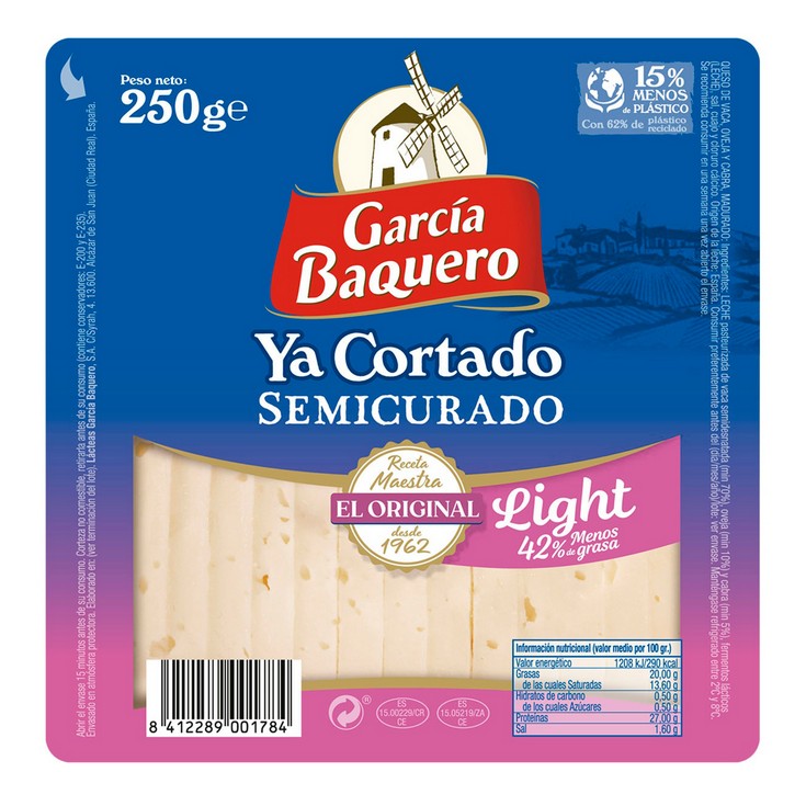 Queso semicurado cortado light García Baquero - 250g