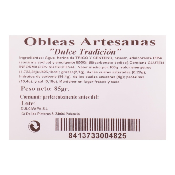 Obleas Artesanas 85g