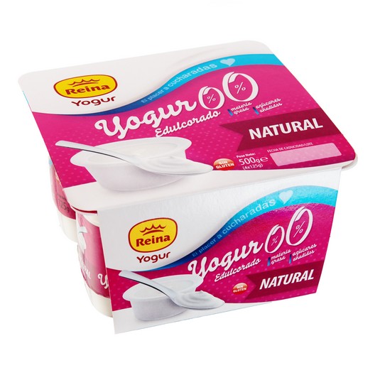 Yogur natural 0% M.G edulcorado sin azúcar - Reina - 4x125g