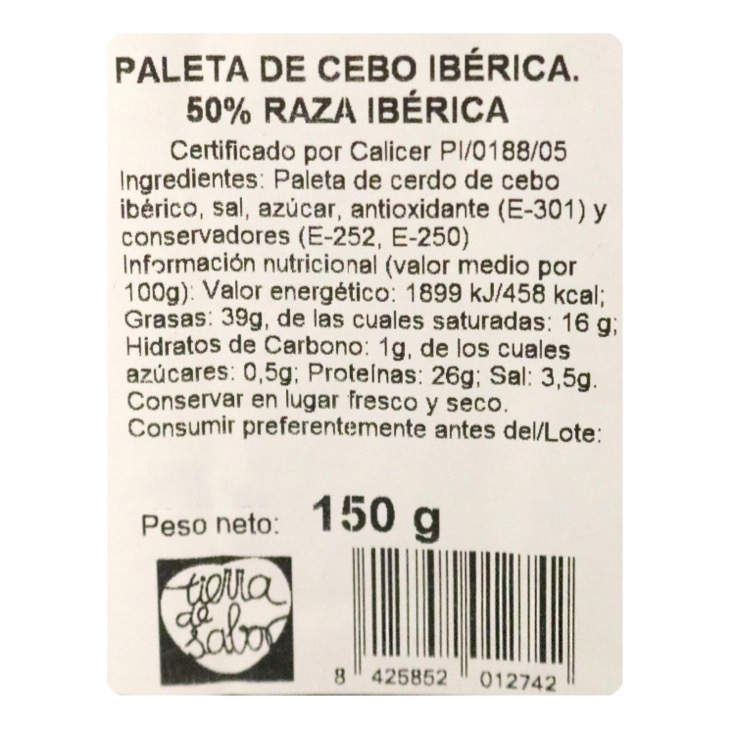 Paleta de Cebo Ibérica 50% Raza 150g