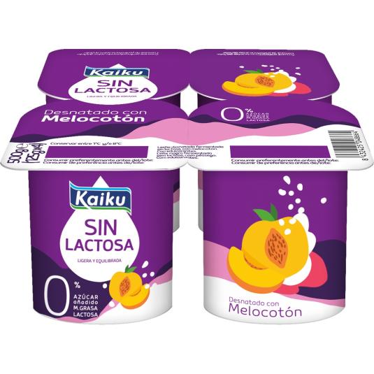 Yogur Melocotón Desnatado 0% Sin Lactosa - Kaiku - 4x125g