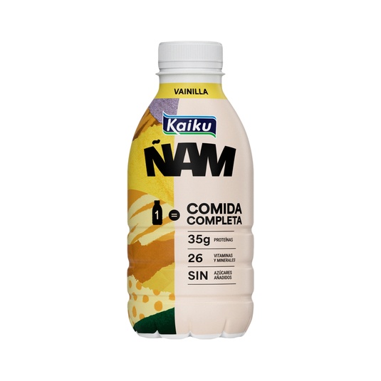 ÑAM vainilla 1 = comida completa 35g proteínas 26 vitaminas 