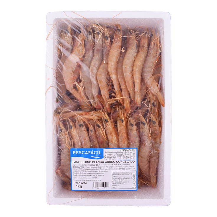 Langostino blanco crudo cogelado - Pescafácil - 1kg