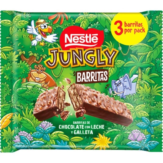 Barritas de chocolate con leche y galleta Jungly - 3x34g