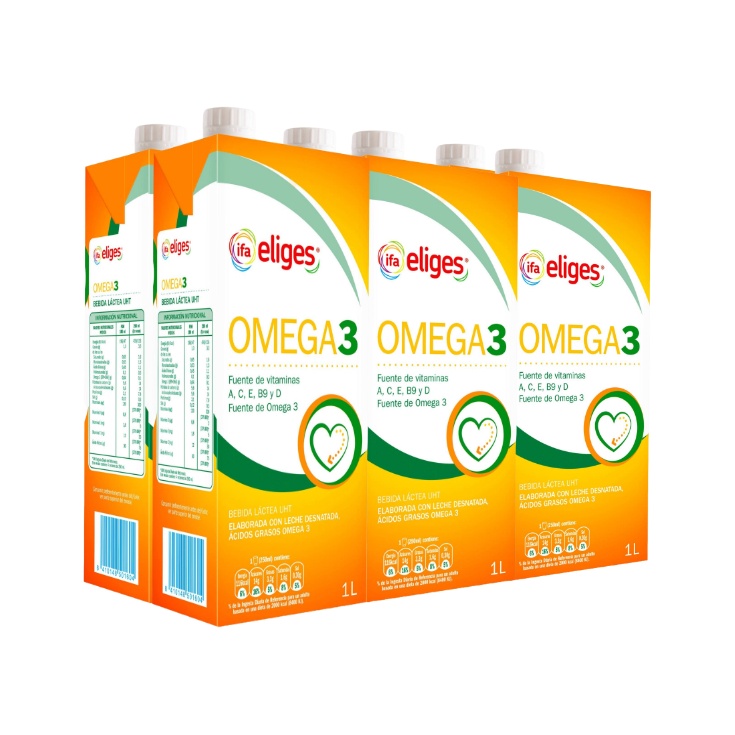 Leche desnatada con omega 3 pack de 6 x 1L