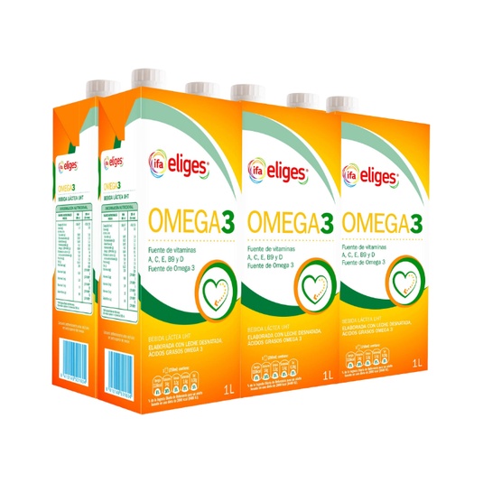 Leche desnatada con omega 3 pack de 6 x 1L