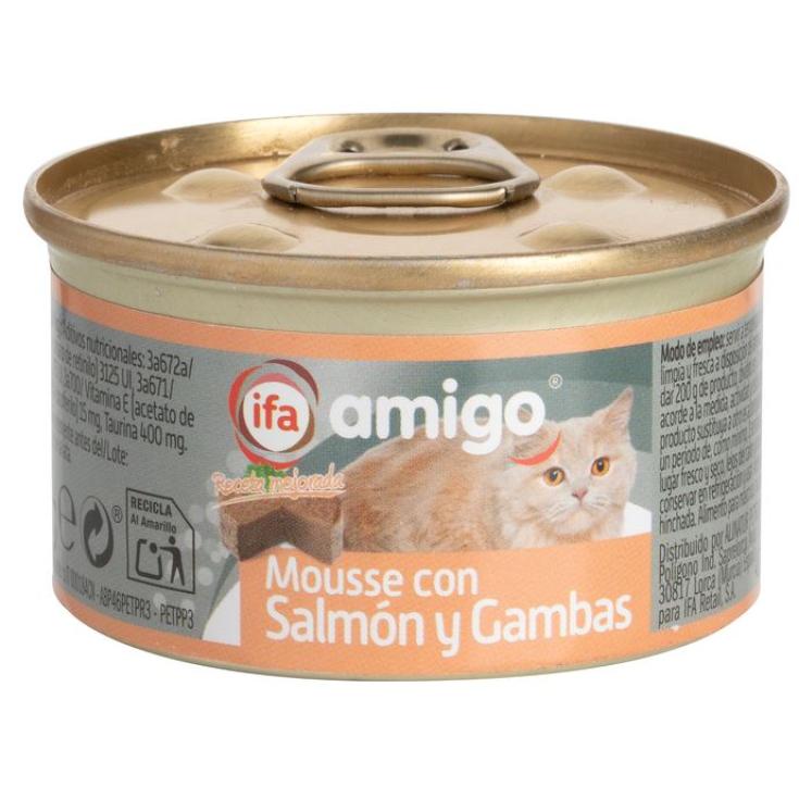 Lata gato mousse salmón-gambas 85g