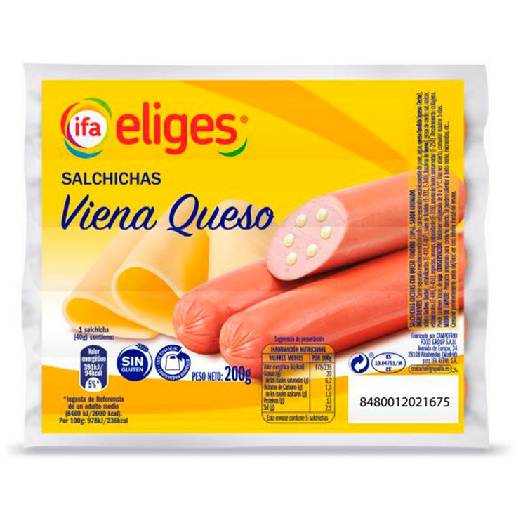 Salchichas de Viena con queso - Eliges - 200g