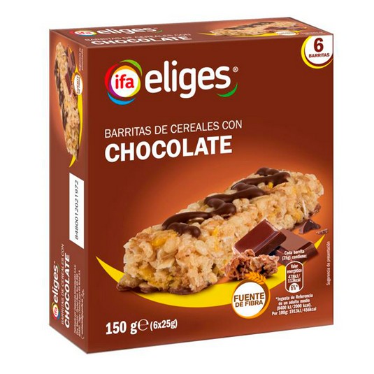 Barritas de Cereales Chocolate 6 uds 150g