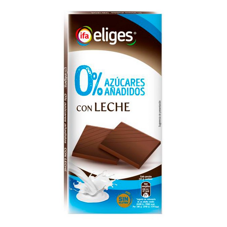 Chocolate con leche original 0% azúcares añadidos y sin gluten