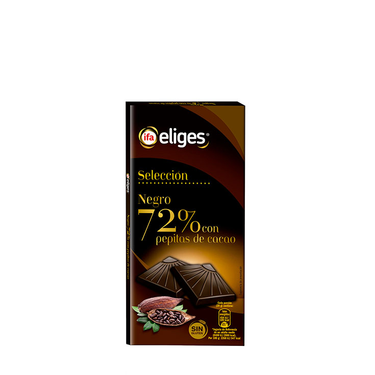 Chocolate Negro 72% con Pepitas de Cacao Selección - 100gr