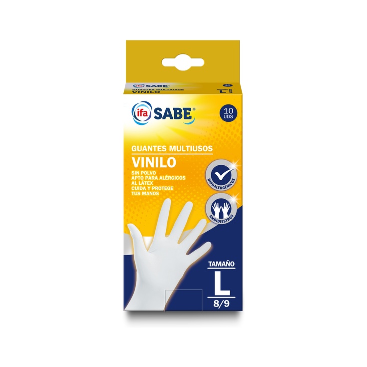 Guantes multiusos vinilo sin polvo grande caja 10 unidades