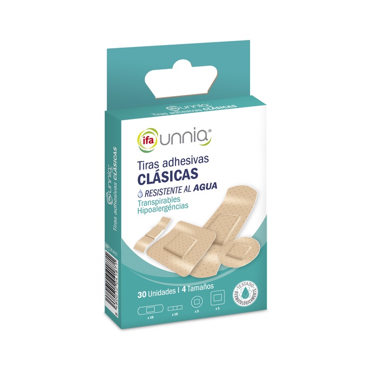 Tiras adhesivas surtidas color piel 4 tamaños caja 30 uds
