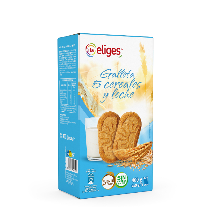GALLETAS FIBRA 5 CEREALES Y LECHE (8X50G) CAJA 400G GALLETAS FIBRA 5 CEREALES Y LECHE (8X50G) CAJA 400G