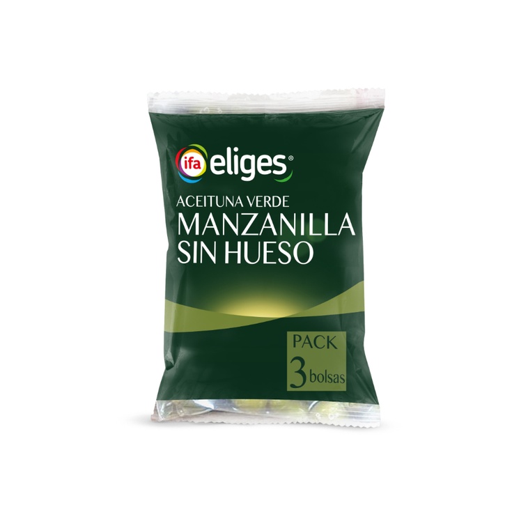 Aceituna manzanilla sin hueso bolsa de 3X70g