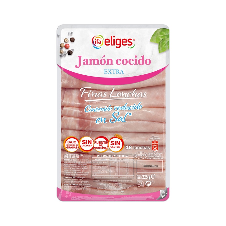  JAMON COCIDO REDUCIDO EN SAL BANDEJA 225G