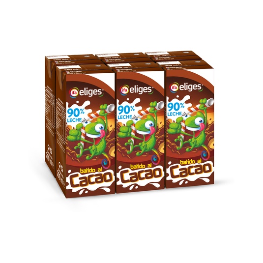 Batido de cacao 90% de leche minibricks pack de 6x200ml