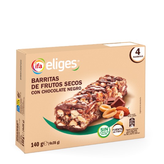 BARRITA DE FRUTOS SECOS CON CHOCOLATE NEGRO CAJA 4 UDS
