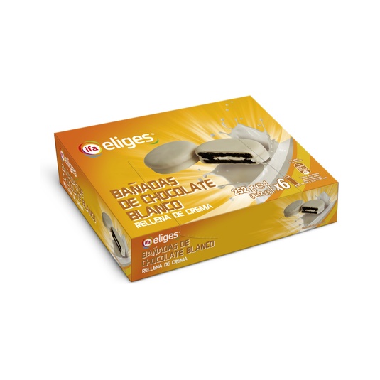 Galletas Cacao Rellena De Crema Bañada En Chocolate Blanco P